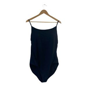 ATHLETA BLACK Woman's XLT 1 PIECE LINED BATHING SUIT MODEST FRONT SCOOP NECK